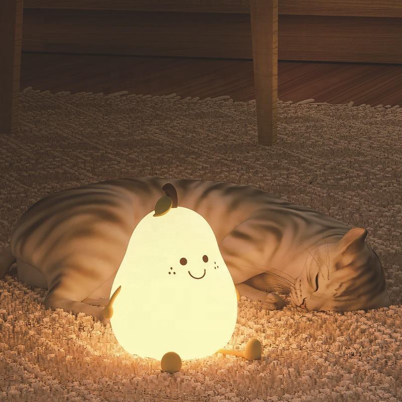 Creative LED Pear night light baby night light silicone bedside sleeping lamp USB charging   cute silicone pear night light