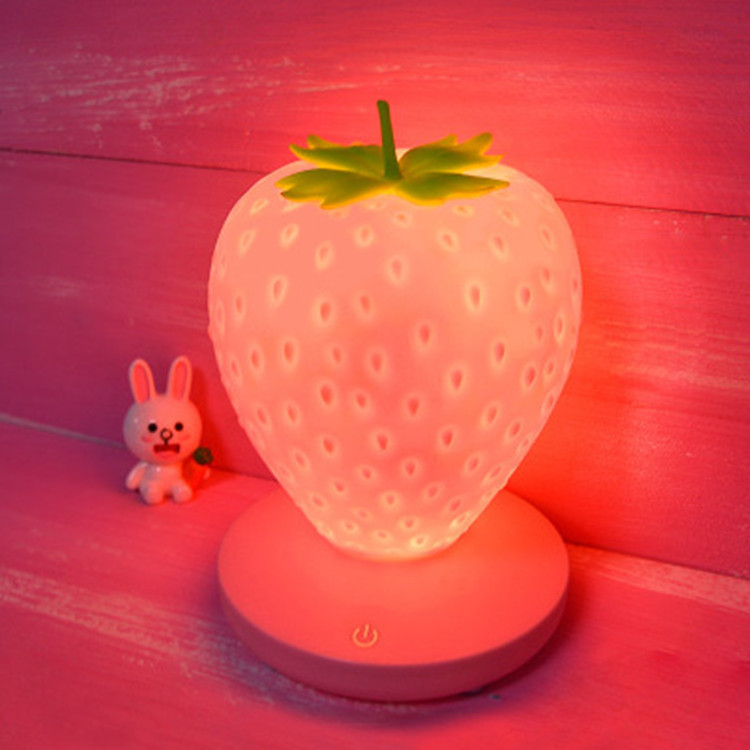 Fruit Strawberry Silicone Night Light LED Eye Protector Touch Ambient Light Children's Cartoon USB Rechargeable Lamp