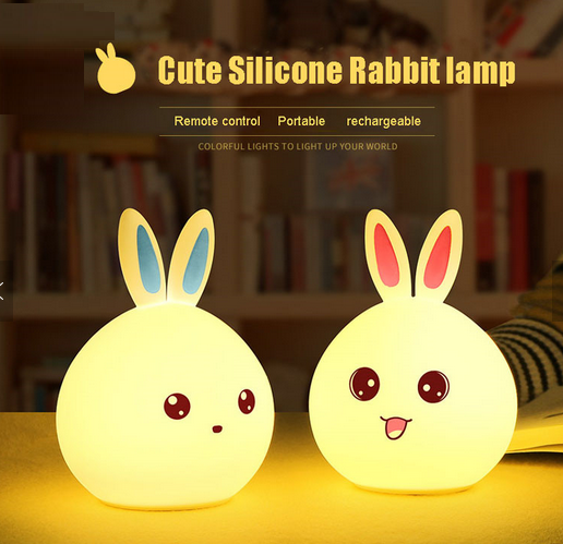 Rabbit LED silicone Night Light 7 Color Changing Desk Table Lamp For Kids as Gift