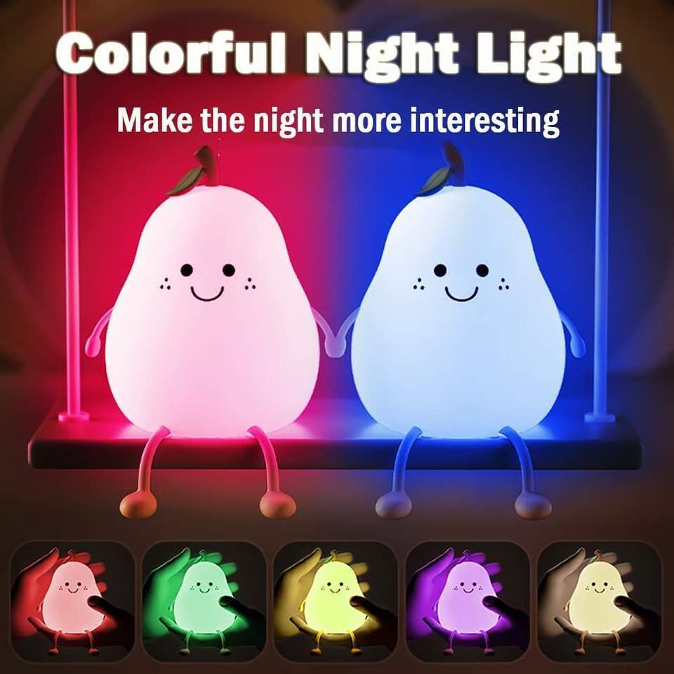 Cute pat lamp,  Rechargeable Silicone Children's  Night Lights, led pear night light bedroom sleep bedside silicone lamp gifts