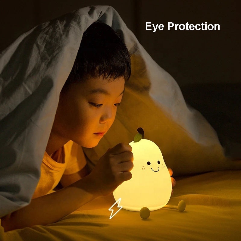 Cute pat lamp,  Rechargeable Silicone Children's  Night Lights, led pear night light bedroom sleep bedside silicone lamp gifts