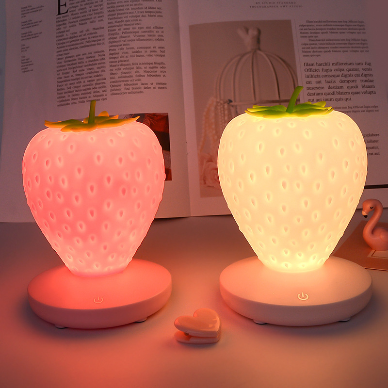 Fruit Strawberry Silicone Night Light LED Eye Protector Touch Ambient Light Children's Cartoon USB Rechargeable Lamp