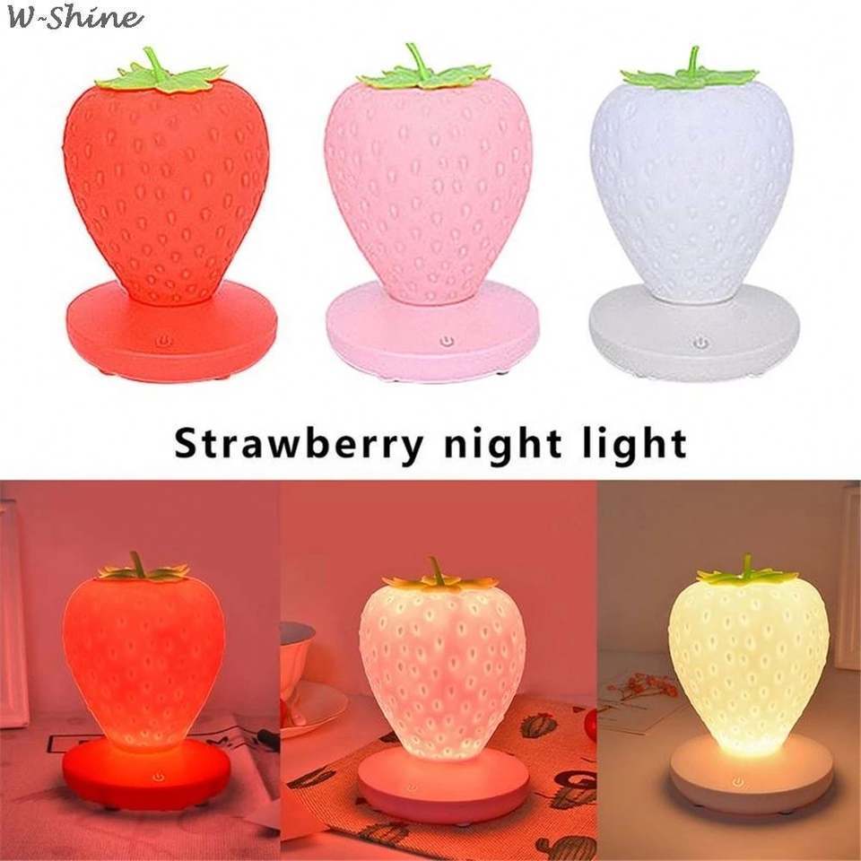 Fruit Strawberry Silicone Night Light LED Eye Protector Touch Ambient Light Children's Cartoon USB Rechargeable Lamp