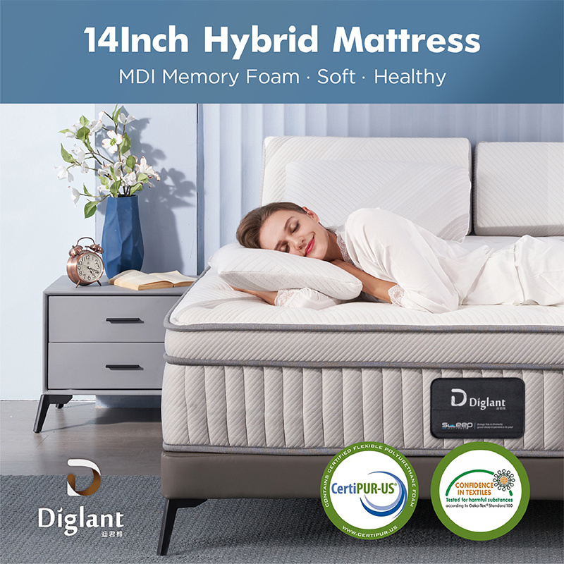 Factory Wholesale Popular  5 Star Hotel Mattress 14 Inch  Sleeping Memory Foam Pocket Spring Hybrid Mattress