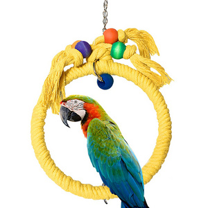 Pet Parrot Bird Cage Toy Cotton Rope Circle Ring Stand Chewing Bite Hanging Swing Climbing Play Toys For Cockatiel Parakeet Toy