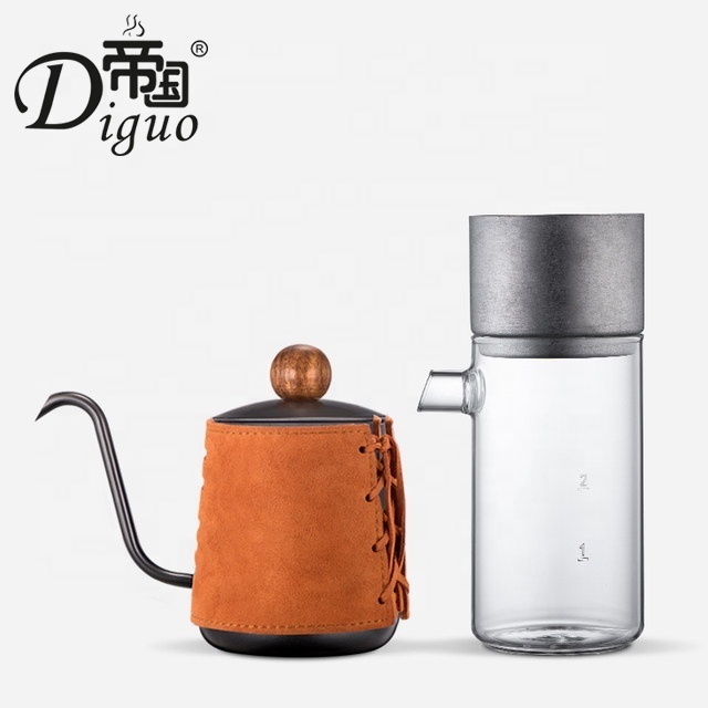 Diguo 200ml Glass Coffee Brew Pot With Stainless Steel Gooseneck Hand Drip Coffee Kettle