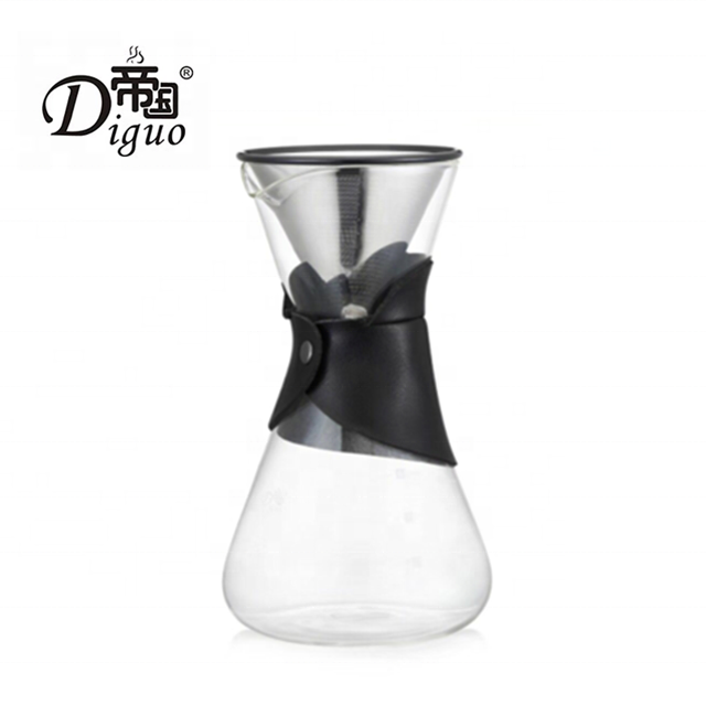 Diguo 600ml 20 Oz White Color Leather Collar Glass Share Pot Coffee Tea Maker With Stainless Steel Filter Cone