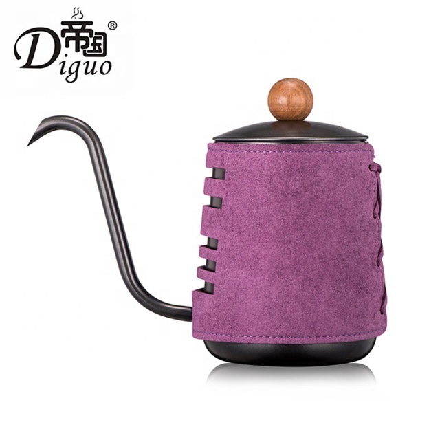 Hot Style 550ml 19Oz Stainless Steel Coating Orange Leather Wrapped Gooseneck Pour Over Coffee Tea Kettle