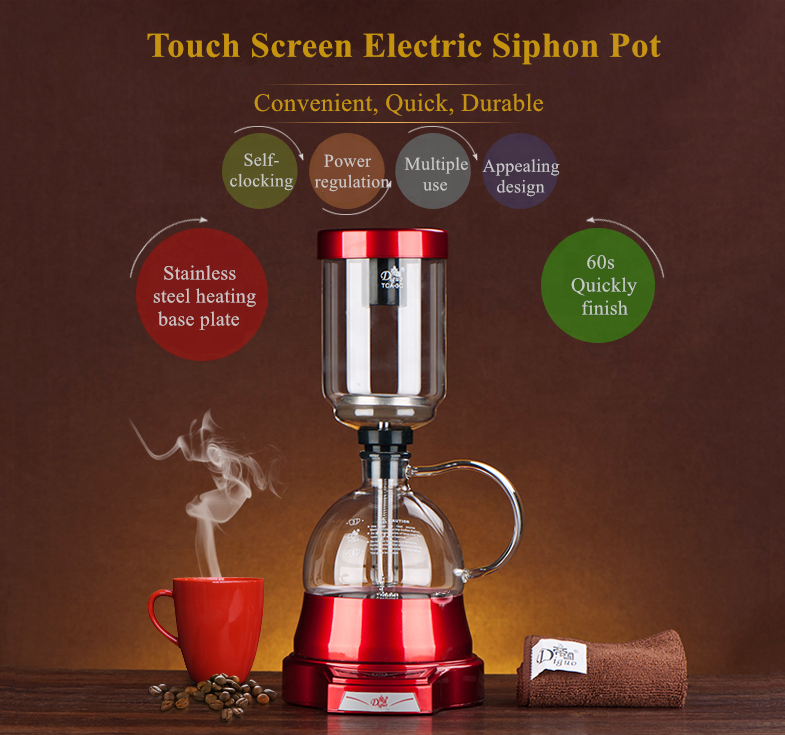 Diguo 2 in 1 Glass Syphon Coffee Maker Half Automatic Electric Siphon Coffee Maker Family Use