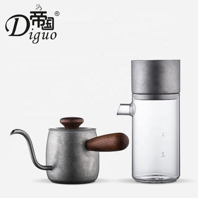 Diguo 200ml Glass Coffee Brew Pot With Stainless Steel Gooseneck Hand Drip Coffee Kettle