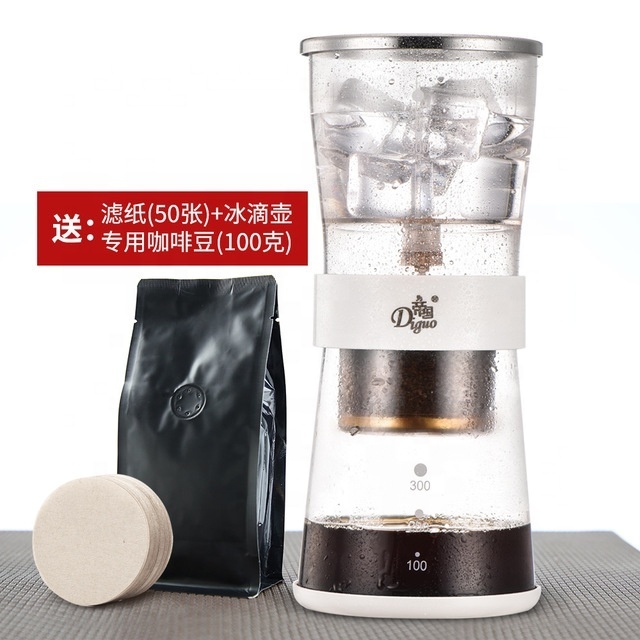 Diguo 300ml Glass Tea Coffee Brew Set Ice Drip Coffee Maker Pot With Stainless Steel Filter