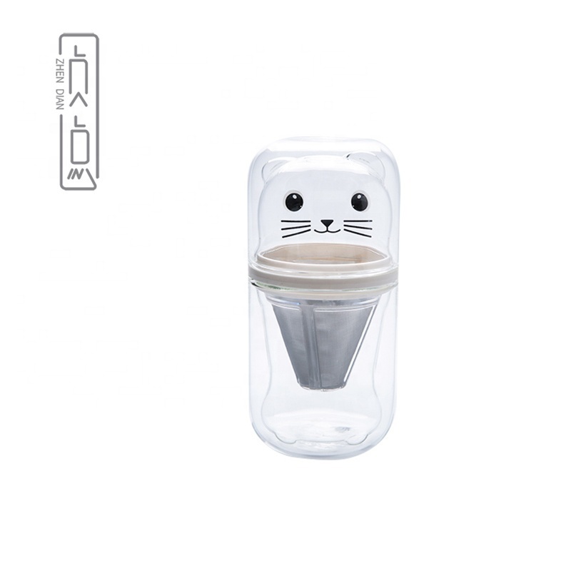 Zhendian 150ml Clear Color Portable Double Layer Glass Cat Paw Cup For Coffee Tea