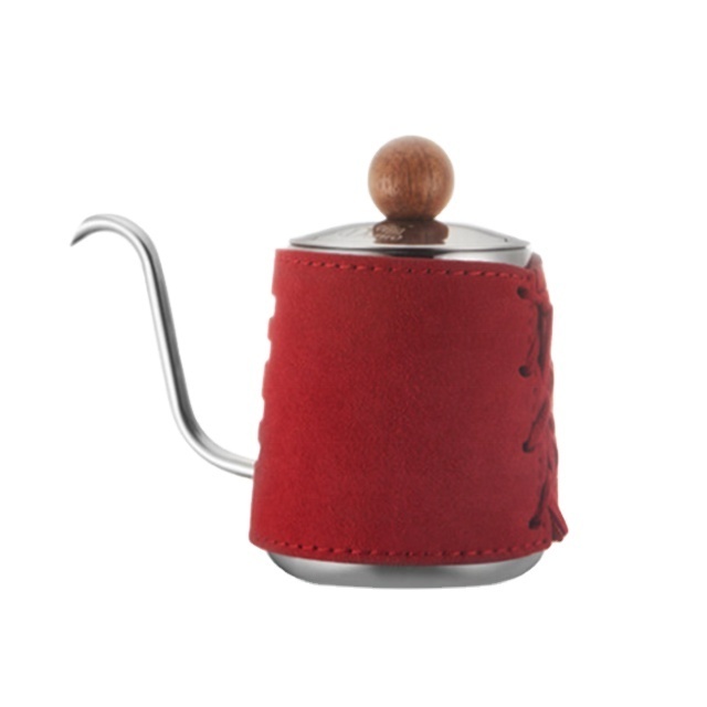 Hot Selling 350ml 12Oz Stainless Steel Red Leather Wrapped Goose Neck Pour Over Kettle For Coffee Tea