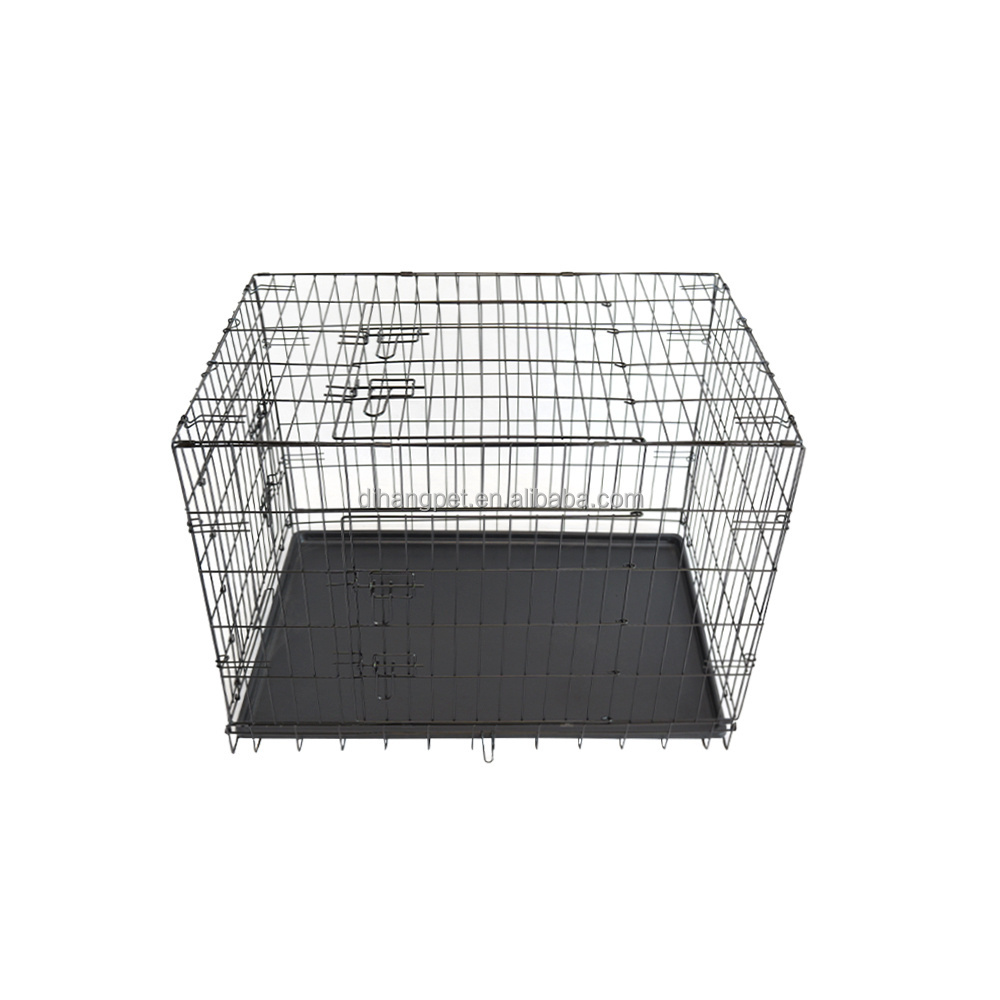 Wholesale Folding Pet Dog Crates Dog Cages Metal Kennels with 3 Doors Chew Resistant Plastic Base Tray and Carrier Handle