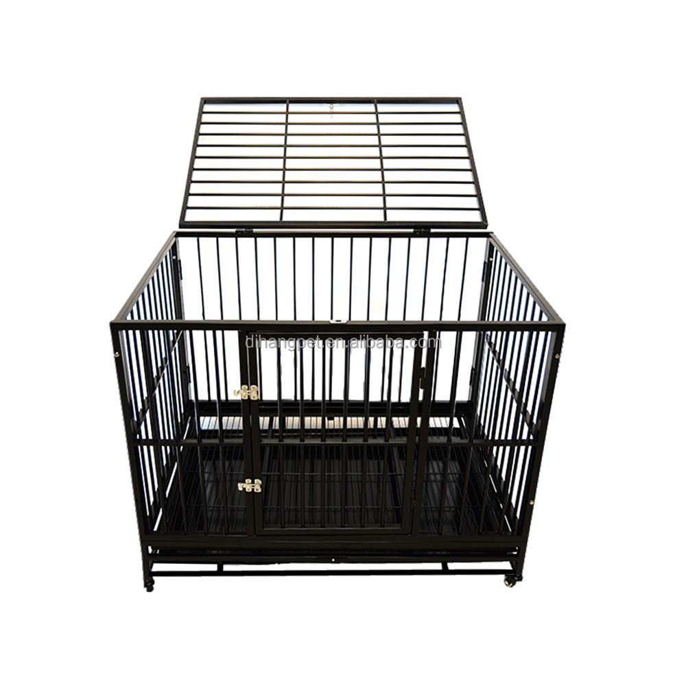 Full size heavy-duty metal dog crate pet cage with detachable wheels