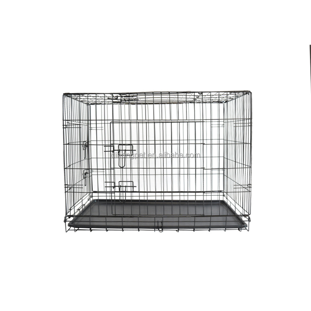 Wholesale Folding Pet Dog Crates Dog Cages Metal Kennels with 3 Doors Chew Resistant Plastic Base Tray and Carrier Handle