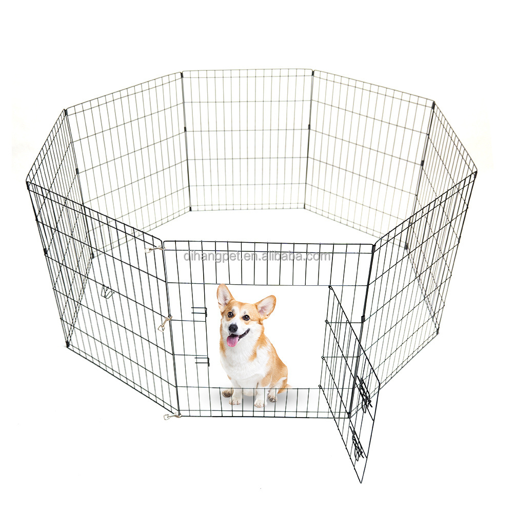 Medium size stainless steel kennel pet cage, travel metal double door folding indoor and outdoor small dog game fence with parti