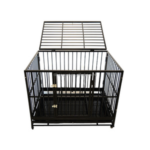 Hot selling black powder coated outdoor double door folding heavy-duty pet cage, used for large dog cages