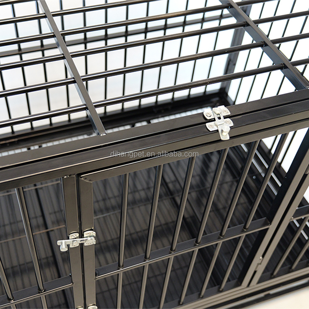 Hot selling black powder coated outdoor double door folding heavy-duty pet cage, used for large dog cages