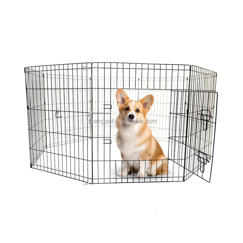 Medium size stainless steel kennel pet cage, travel metal double door folding indoor and outdoor small dog game fence with parti