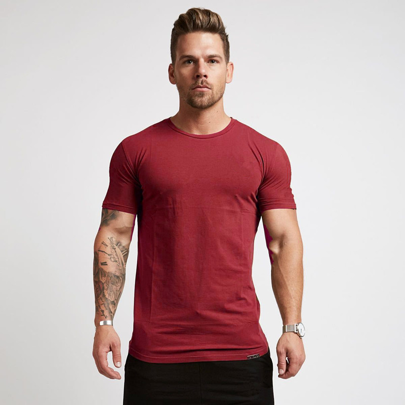 Mens Performance Custom Logo Fitness Gym T-shirt 95 Cotton 5 Spandex Sport Workout Gym Fitness T Shirts Short Sleeve Blank