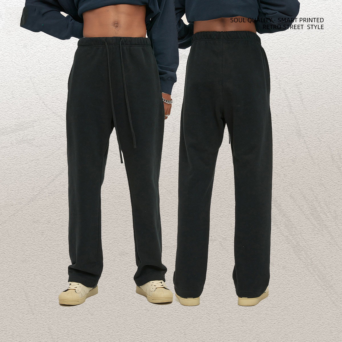 Custom Logo Cotton Straight Leg Jogger SweatPants Loose Blank Wide Leg Sweatpants Men