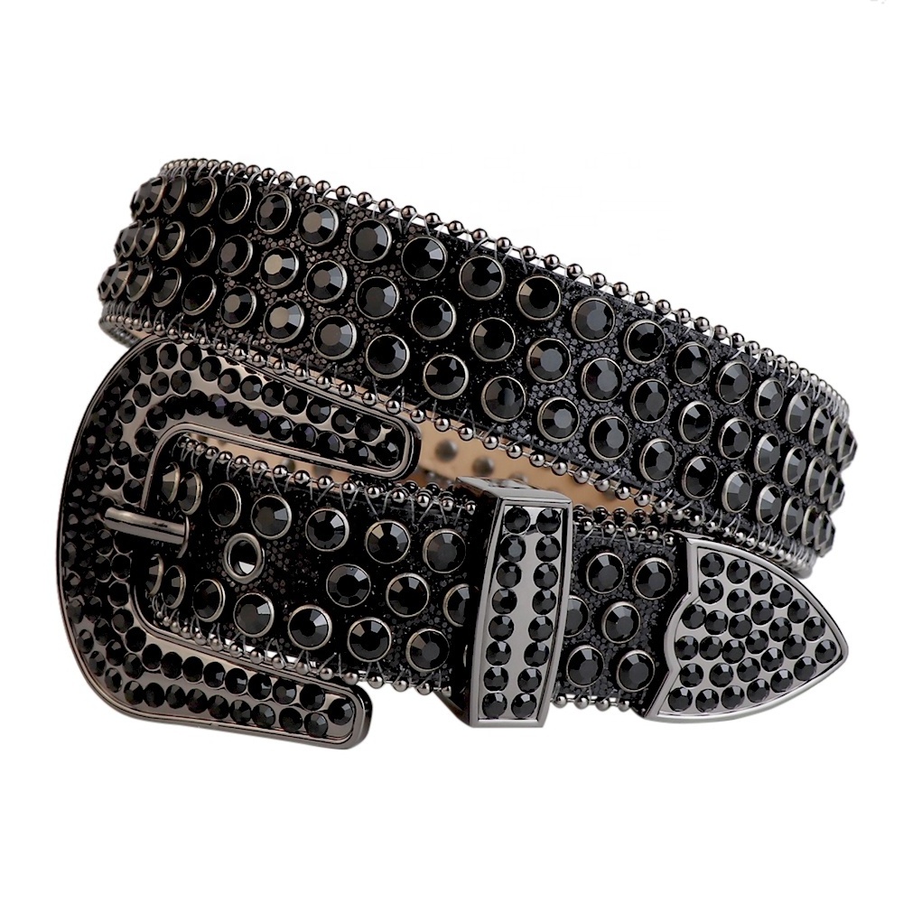 Rockstar Men Women Fashion Luxury Rhinestone Belt Western Cowgirl Bling Studded Design Leather Diamond Belt for Jeans Dress