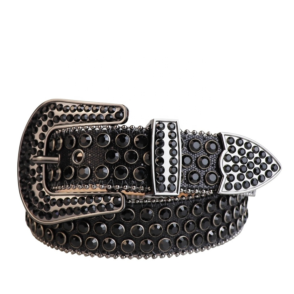 Rockstar Men Women Fashion Luxury Rhinestone Belt Western Cowgirl Bling Studded Design Leather Diamond Belt for Jeans Dress