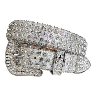 Women's Luxury White Rhinestones Belt BB Simon Belts Rhinestone Men Crystal Cowboy Bling Studded Leather Belt for Jeans Pants