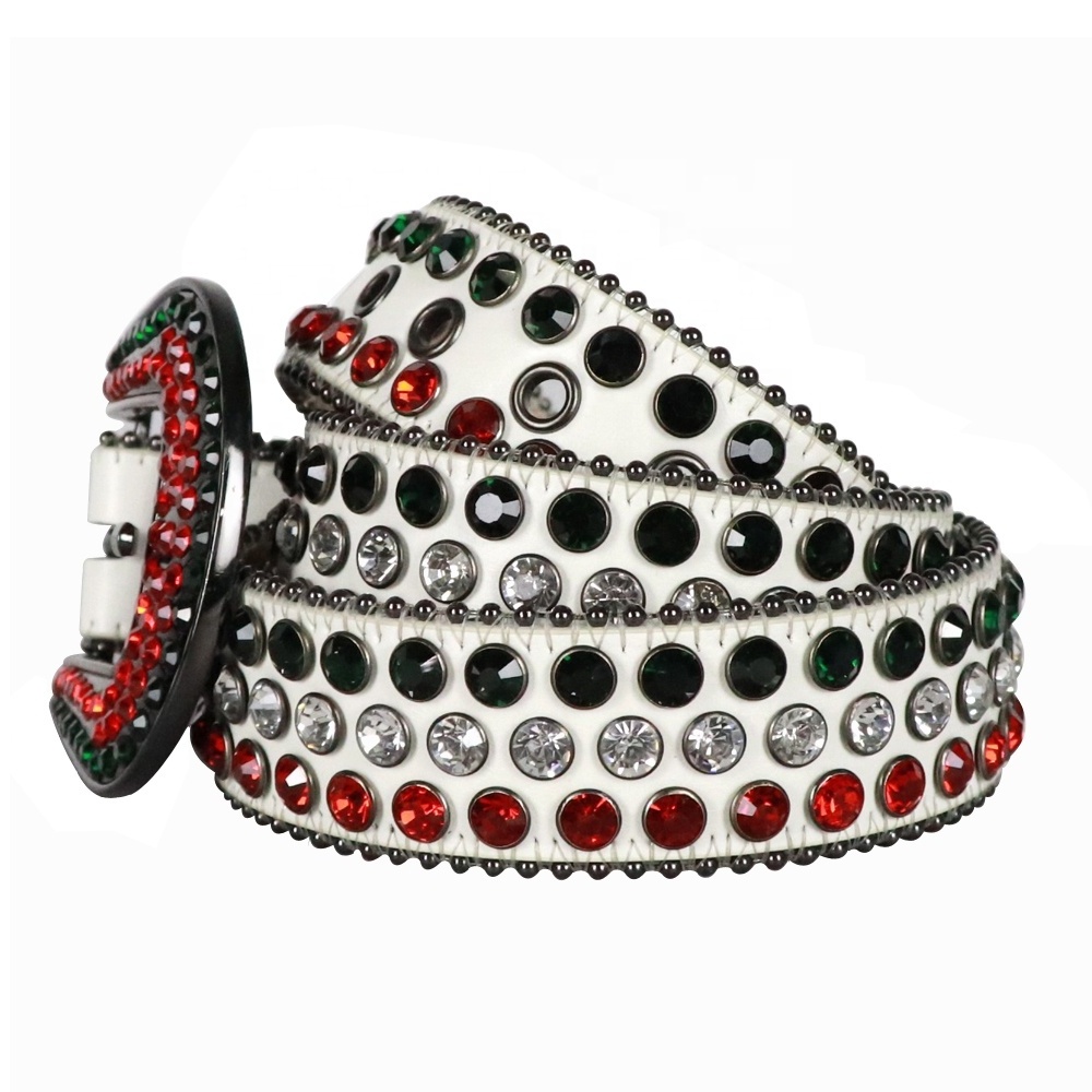 New arrival luxury western white studded rhinestone belt bb simon belts rhinestone men crystal leather belts 38mm wide