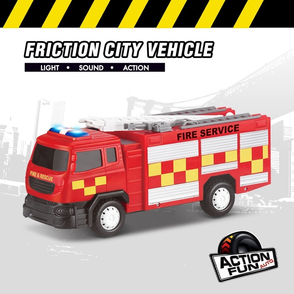 Children Toy Fire Truck Friction Power City Vehicle Model Truck Toy with Lights and Sound for Boys Kids