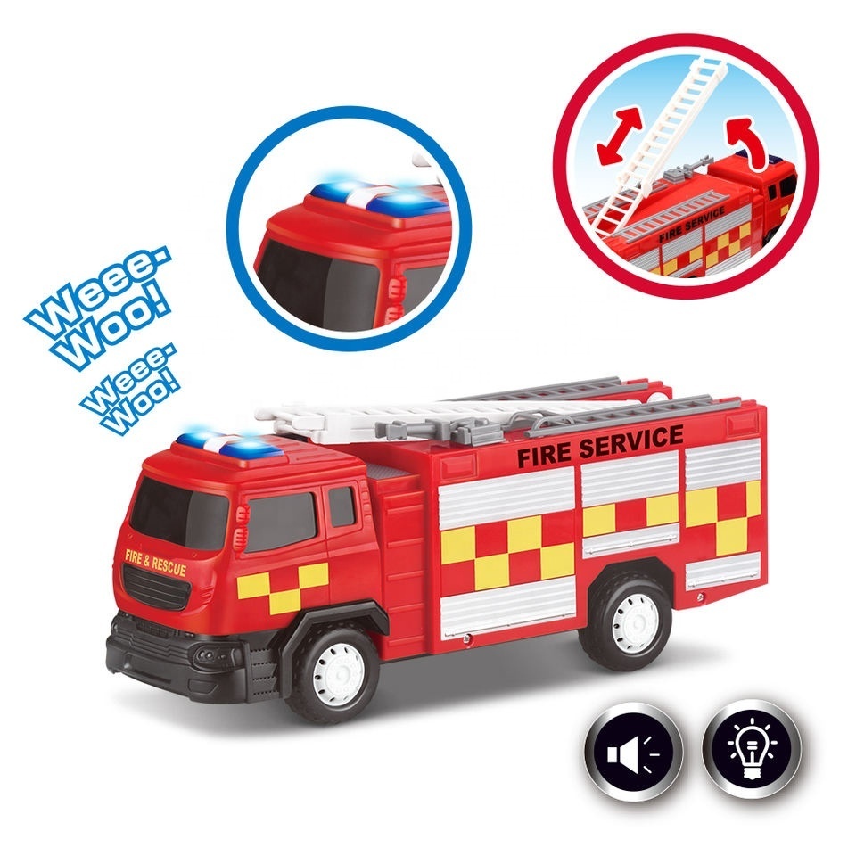 Children Toy Fire Truck Friction Power City Vehicle Model Truck Toy with Lights and Sound for Boys Kids