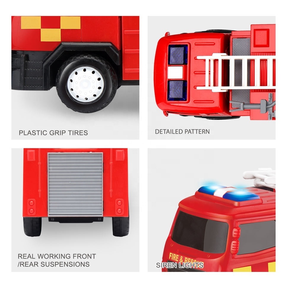 Children Toy Fire Truck Friction Power City Vehicle Model Truck Toy with Lights and Sound for Boys Kids