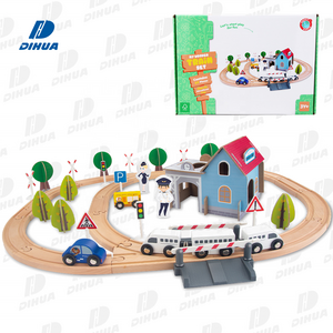 Toy Wooden Train Track Kids Car Assembly Wood Toys Race Track Educational Toy 65PCS Wooden Play Set