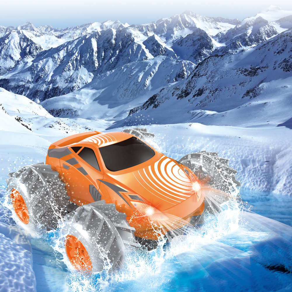 2.4 GHz 2 in 1 All Terrain 4WD RC Stunt Land and Water , Monster Truck Waterproof Remote Control Car Boat for Kids