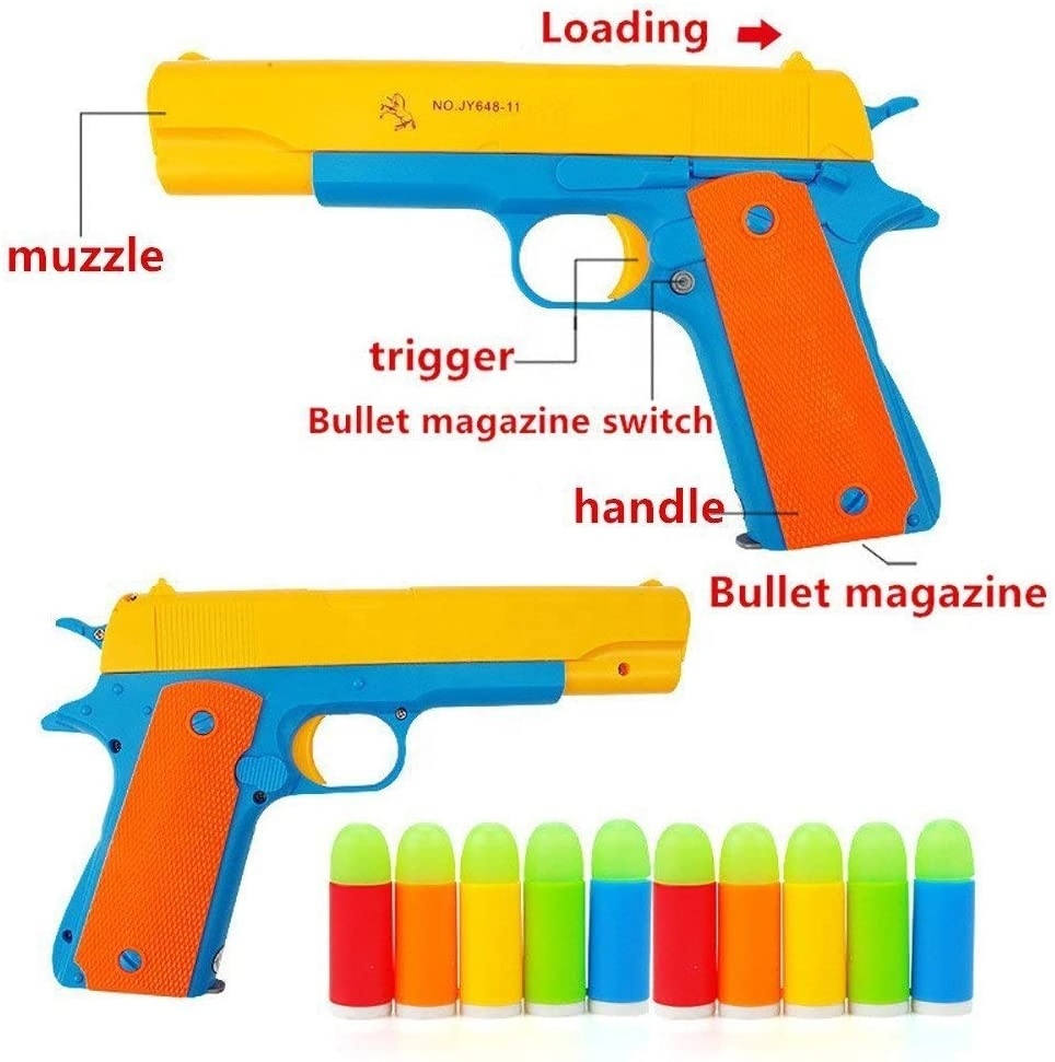 Kids Toy Pistol Soft Bullet Hand Pistol Gun Toy Foam Dart Gun Set 11pcs with Luminous Colorful Bullet Weapons Toys