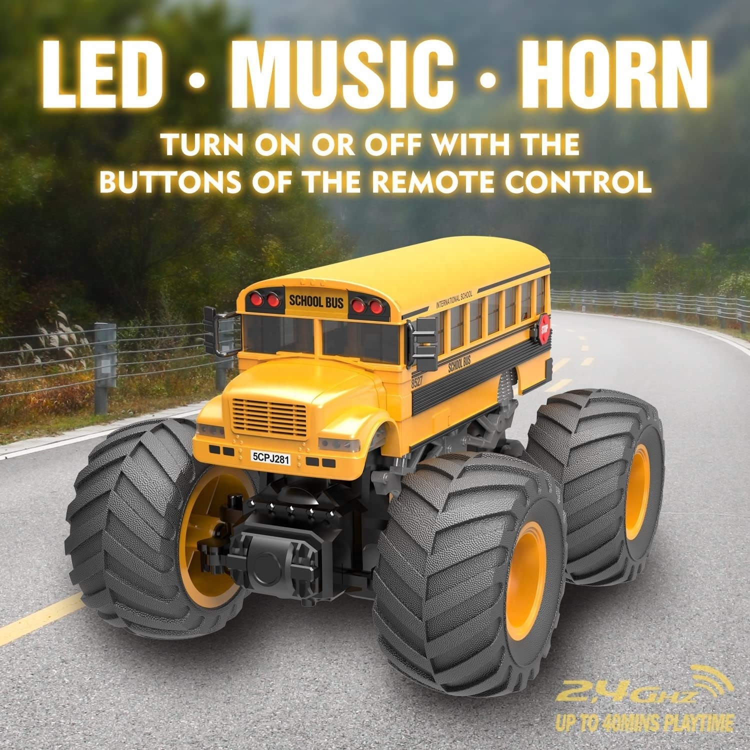 1:18 Scale 2.4GHz Remote Control Truck RC Hobby School Bus Offroad Truck with LED and Sound All Terrain Crawler Vehicle