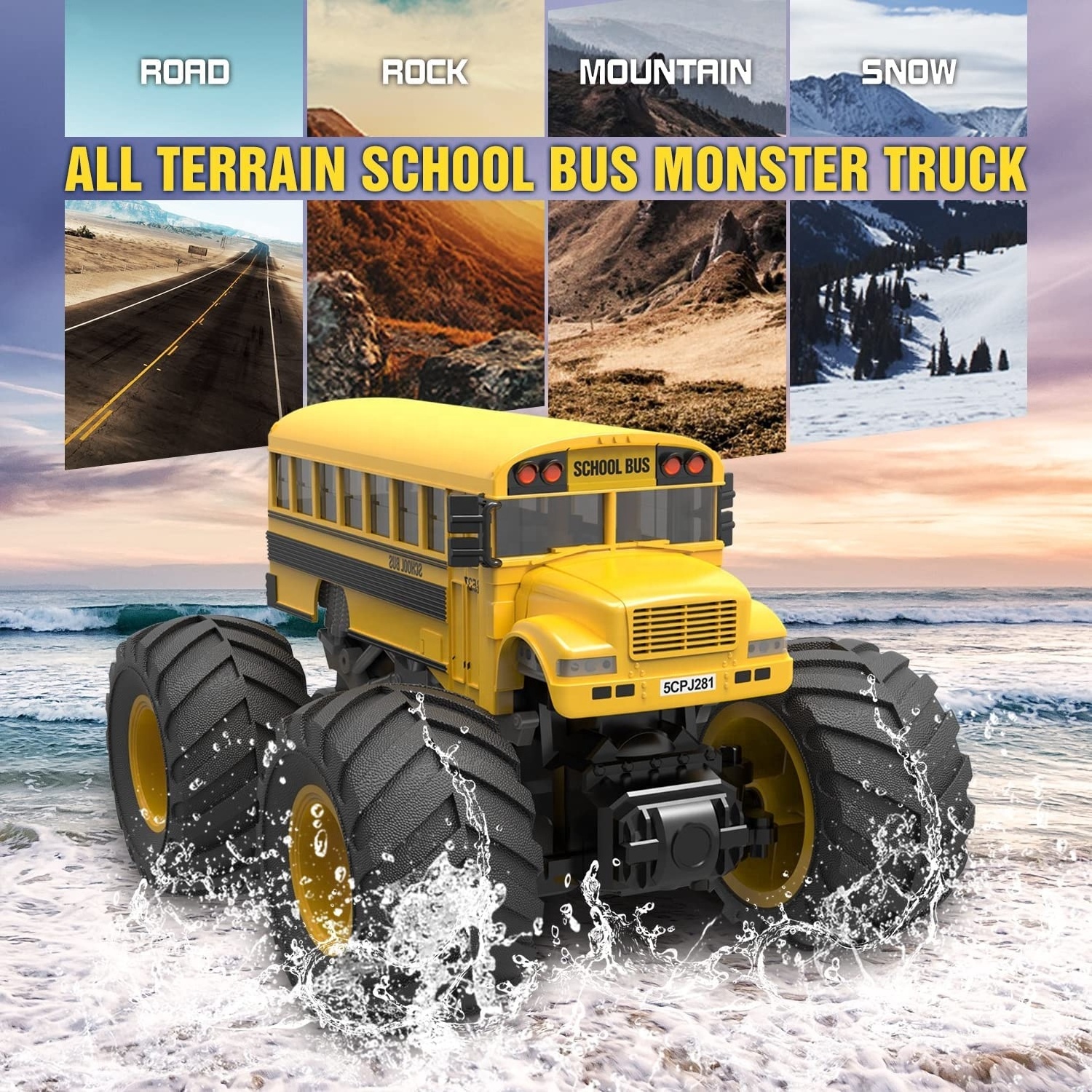 1:18 Scale 2.4GHz Remote Control Truck RC Hobby School Bus Offroad Truck with LED and Sound All Terrain Crawler Vehicle