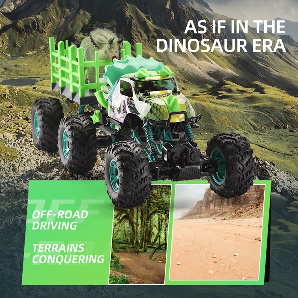 2.4G 1:14 4 Channels RC Dinosaur Carry Truck Toy Dinosaur Transporter Six Wheels Two Modes Switch Dinosaur Vehicle Toy