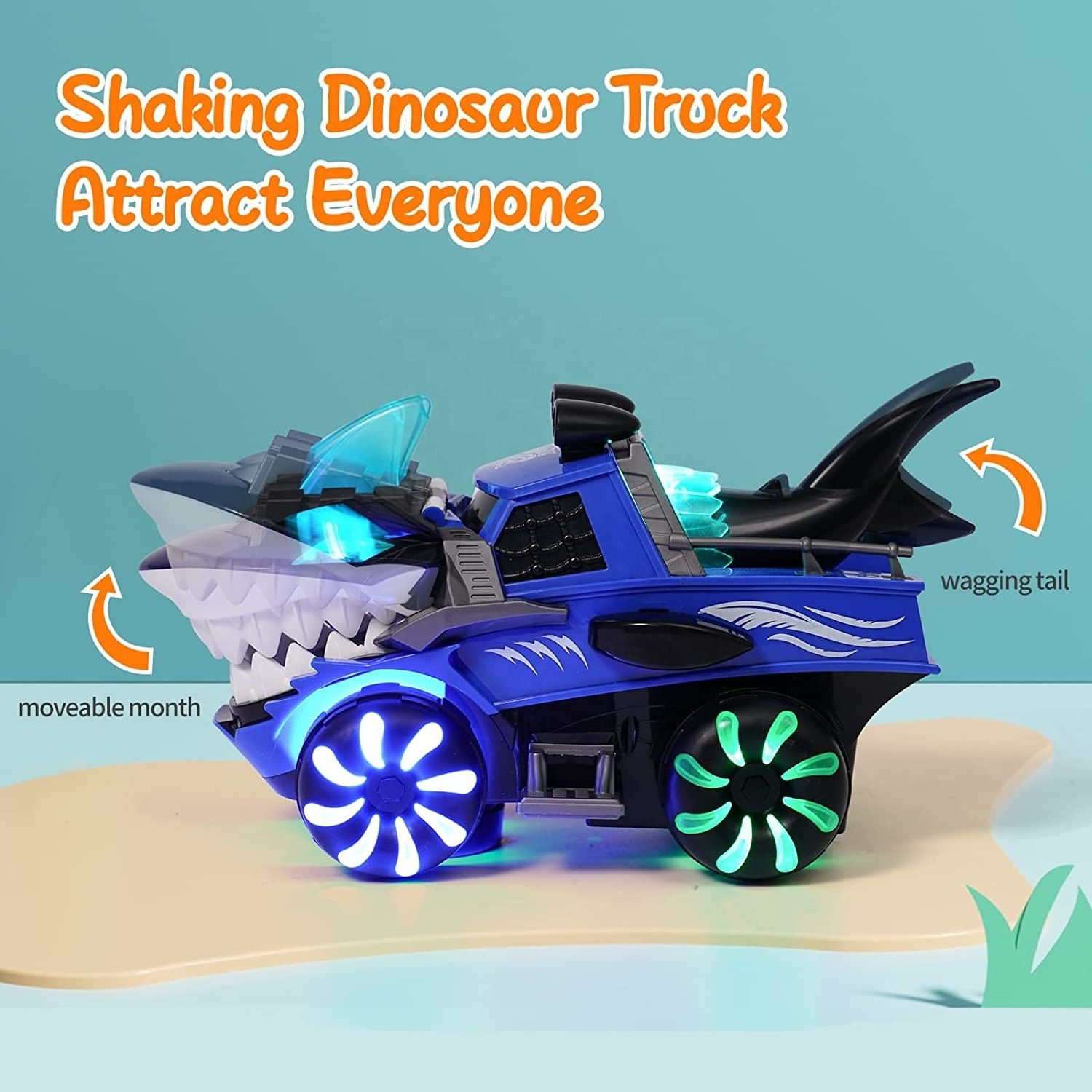 Battery Powered Car Shark Monster Trucks for Kids, Big Shark Car Lights Up Toy with Sounds Children Vehicle Monster Truck