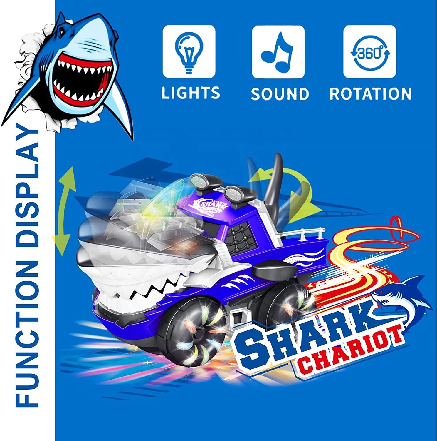 Battery Powered Car Shark Monster Trucks for Kids, Big Shark Car Lights Up Toy with Sounds Children Vehicle Monster Truck