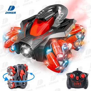 Omnidirectional Wheel Remote Control Toy Car Rotates 360 Degrees, All Terrain RC Stunt Spray Car Toys with Cool Light Effect