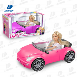 Hot Sale Convertible Car Set with Doll, 11 Inch Solid Plastic Fashion Doll Freewheel Car Pink Doll for Girls