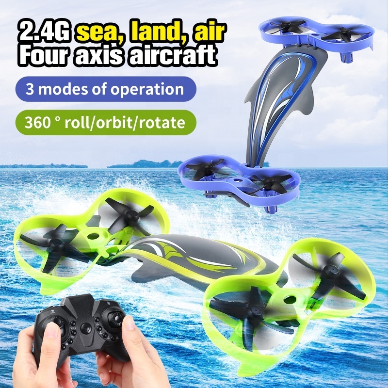 New Arrival 3 in 1 Drone Sea Land and Air Four Axis Vehicle with LED Light 360 Degree Roll Stunt Flying Drone Toy for Children