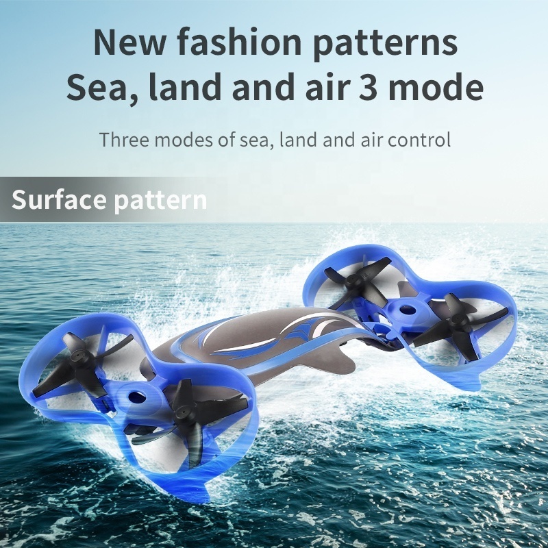 New Arrival 3 in 1 Drone Sea Land and Air Four Axis Vehicle with LED Light 360 Degree Roll Stunt Flying Drone Toy for Children