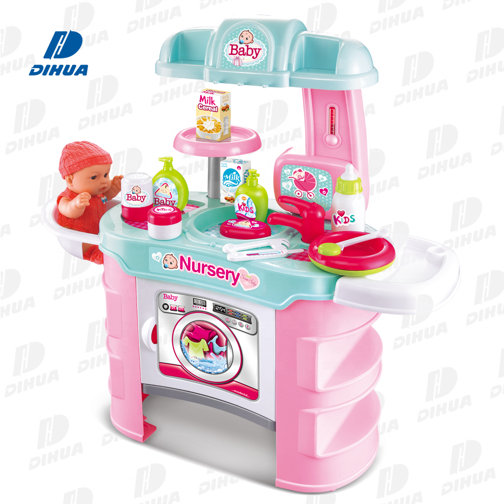 Baby Care Nursery Toys Play Set Baby Doll Care Center Bath Table Pretend Role Play Game for Girls Doll Bathing Shower Play Set