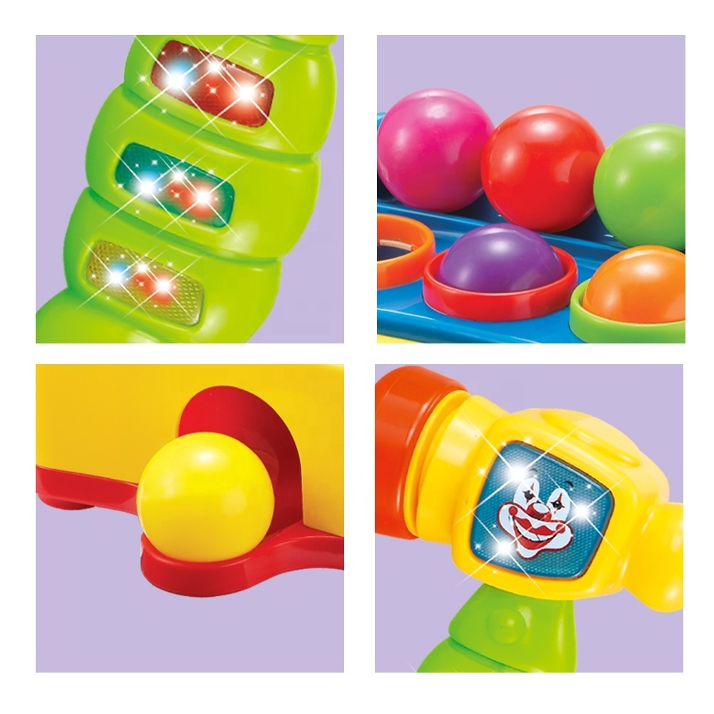 Hammer and Ball Drop Toys for Toddler Early Educational Hammer Knock Color Ball Toy with Music and Light