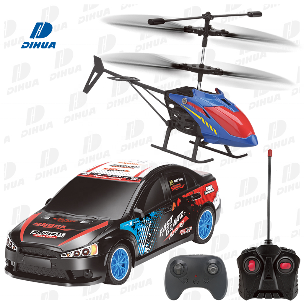 Kids Rally Racing Play Set Street Drift Chasing Game 2CH Remote Control Helicopter and Full Function RC Racing Car