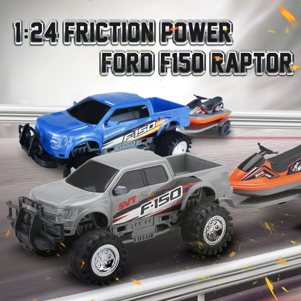 1/24 Official Licensed Friction Wheels Power  Ford F150 Raptor Vehicle Kids Model Tow Off Road Toy Car Towing Motorboat Truck