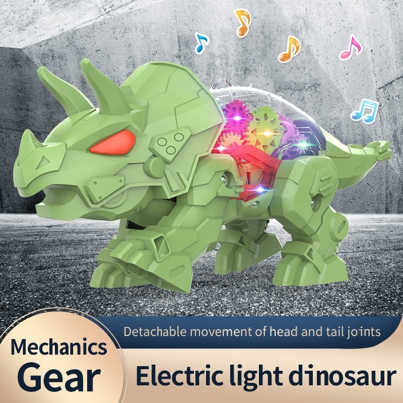 Transparent Electric Gear Dinosaur Toy for Kids Battery Operated Animal Dinosaur Walking Toy with Light and Music